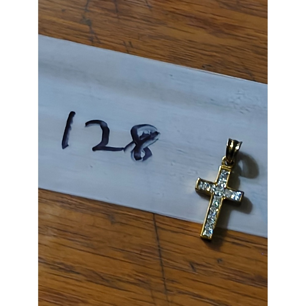 925 Sterling Silver Gold Vermeil Cross Pendant Channel Set CZ Stones vintage